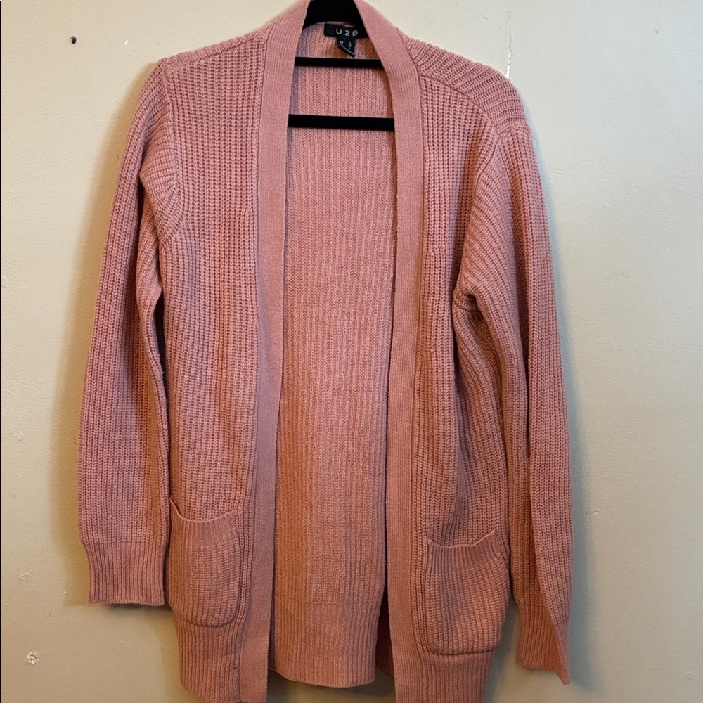 U2B Pink Open-Front Knit Cardigan with Pockets